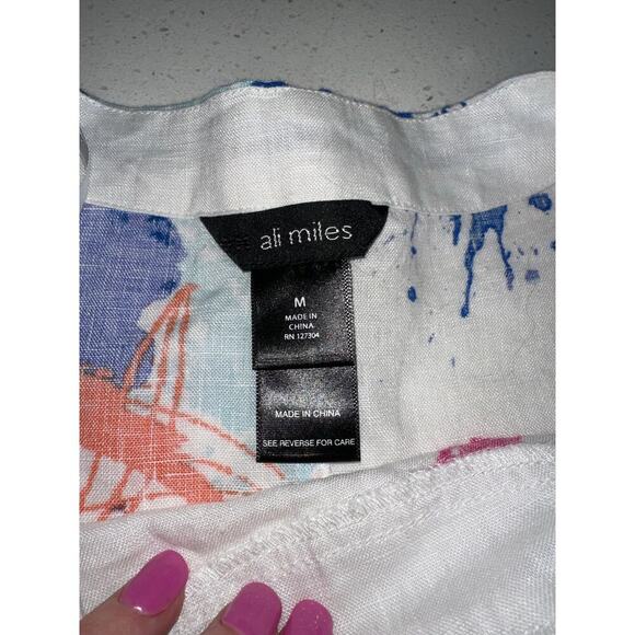 Ali Meyers Scoop Neck Tunic Top Linen Fun Colorful M artsy Lagenlook vacation - Picture 3 of 10